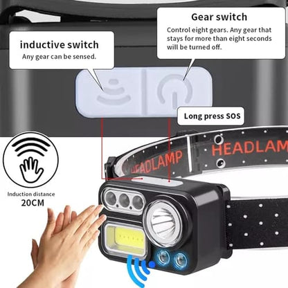 Linterna Frontal Recargable 1200 mAh con Sensor de Movimiento y 5 Modos de Luz – Ideal para Pesca, Camping y Deporte