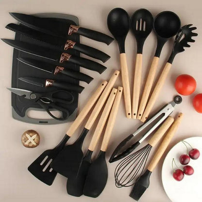 Set 19 Utensilios De Cocina En Silicona Con Tabla De Picar